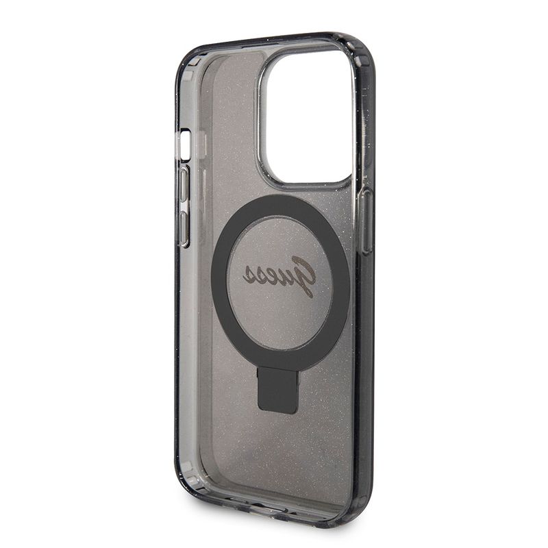 Laptop, Telefoane si Tablete - Telefoane mobile si accesorii - Accesorii Telefoane - Huse telefoane - Husa pentru iPhone 15 Pro Max - Guess Ring Stand Script Glitter MagSafe (GUHMP15XHRSGSK) - Negru - Infinity.ro