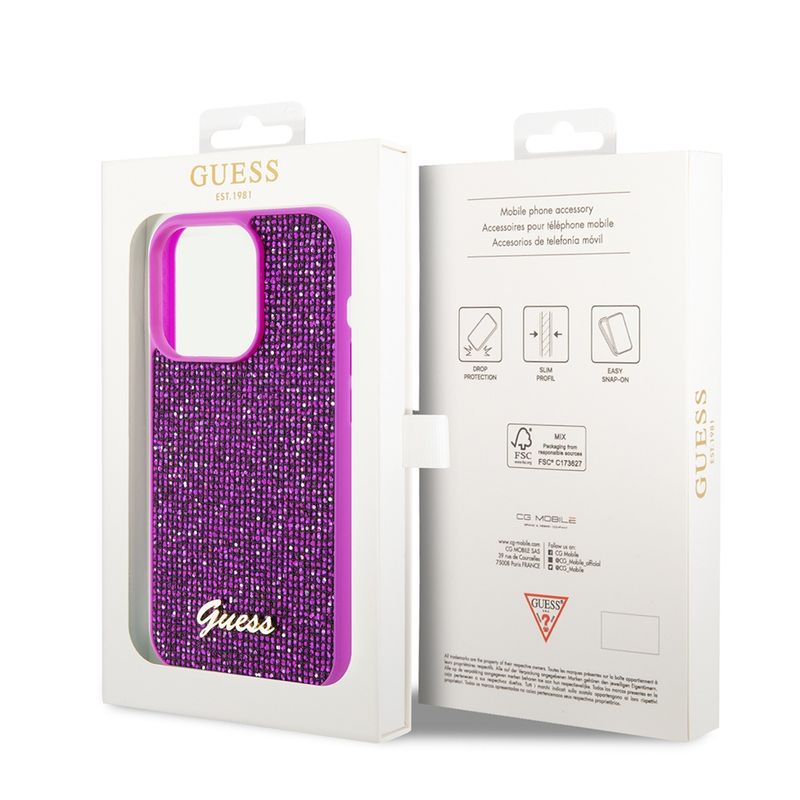 Laptop, Telefoane si Tablete - Telefoane mobile si accesorii - Accesorii Telefoane - Huse telefoane - Husa pentru iPhone 15 Pro - Guess Disco Metal Script (GUHCP15LPMSDGSF) - Fucsia - Infinity.ro
