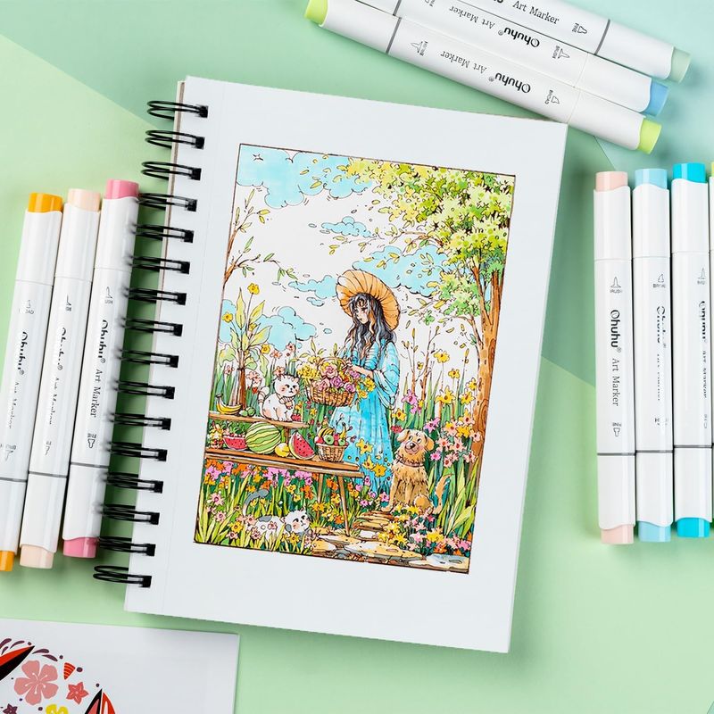 Carti si Birotica - Rechizite - Pictura si desen - Blocuri desen - Caiet De Schite Ohuhu, Marker Pads, Fără Acid - 150 g/m² - 30 coli/60 pagini, 216 x 140 mm - Infinity.ro