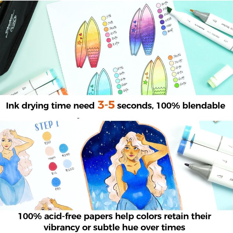 Carti si Birotica - Rechizite - Pictura si desen - Blocuri desen - Caiet De Schite Ohuhu, Marker Pads, Fără Acid - 150 g/m² - 30 coli/60 pagini, 216 x 140 mm - Infinity.ro