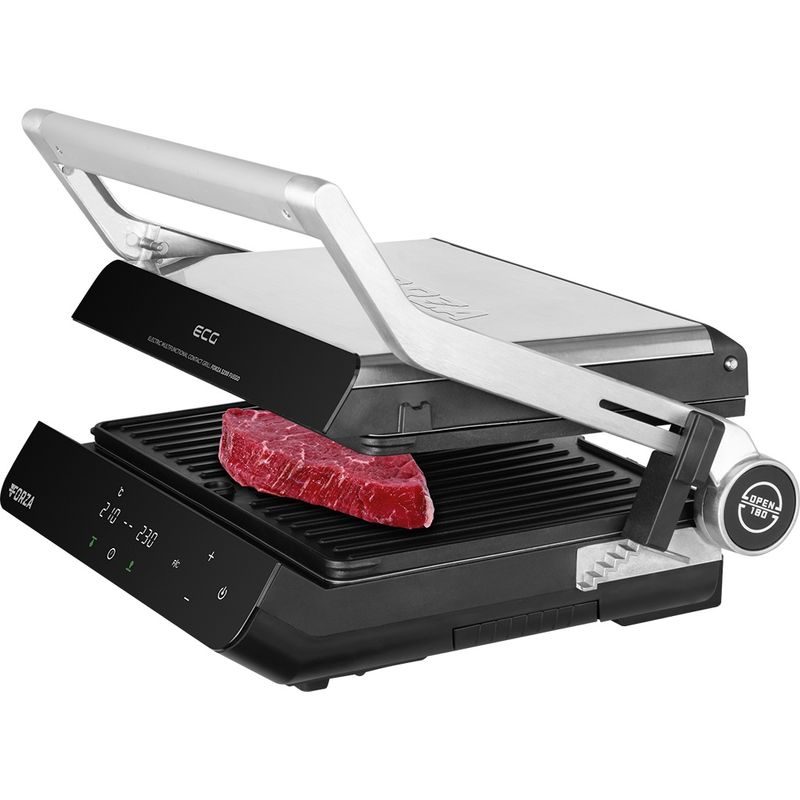 Electronice si Electrocasnice - Electrocasnice bucatarie - Aparate de gatit & desert - Gratare electrice - Grill electric ECG FORZA 5200 Fuego, 2000W, 80-230 °C, 2 termostate, cronometru, deschidere 180°, otel inoxidabil - Infinity.ro