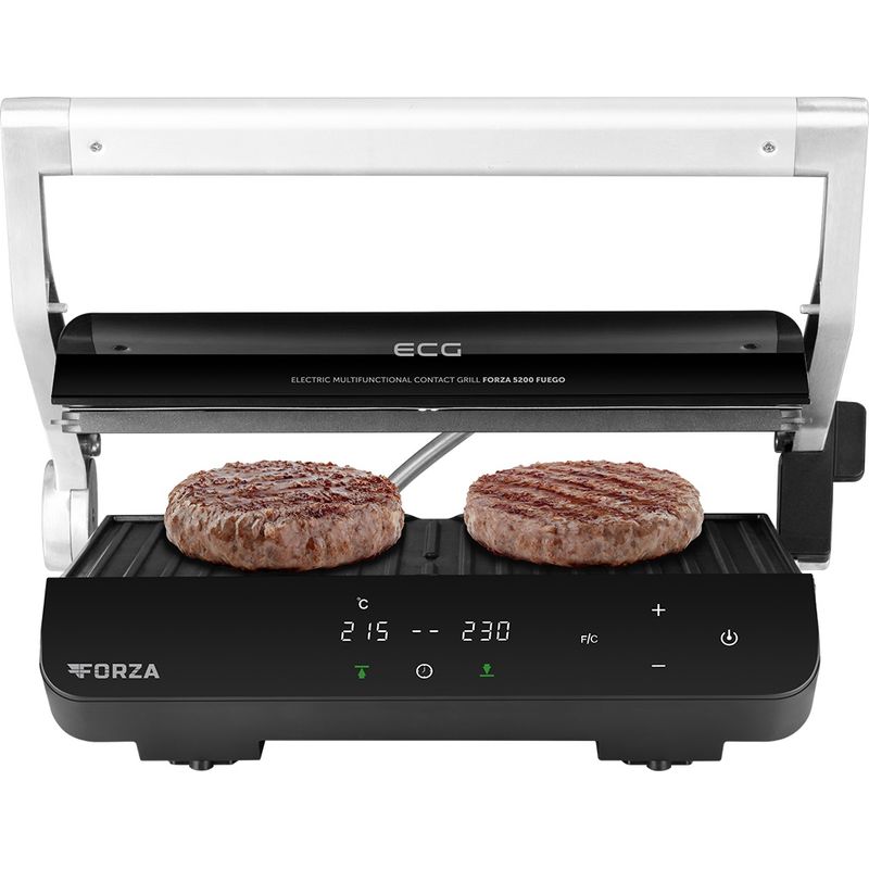 Electronice si Electrocasnice - Electrocasnice bucatarie - Aparate de gatit & desert - Gratare electrice - Grill electric ECG FORZA 5200 Fuego, 2000W, 80-230 °C, 2 termostate, cronometru, deschidere 180°, otel inoxidabil - Infinity.ro
