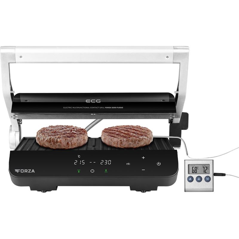 Electronice si Electrocasnice - Electrocasnice bucatarie - Aparate de gatit & desert - Gratare electrice - Grill electric ECG FORZA 5200 Fuego, 2000W, 80-230 °C, 2 termostate, cronometru, deschidere 180°, otel inoxidabil - Infinity.ro