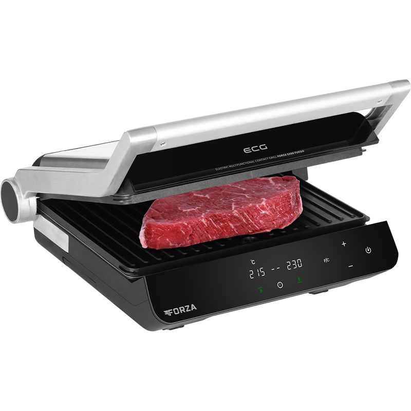 Electronice si Electrocasnice - Electrocasnice bucatarie - Aparate de gatit & desert - Gratare electrice - Grill electric ECG FORZA 5200 Fuego, 2000W, 80-230 °C, 2 termostate, cronometru, deschidere 180°, otel inoxidabil - Infinity.ro