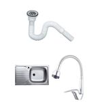 Casa si Gradina - Sanitare - Chiuveta bucatarie si accesorii - Chiuvete bucatarie - Set chiuveta masca, inox,cuva stanga, Raulconstruct, 80x50 cm, baterie lebada flexibila cu  sifon de scurgere - Infinity.ro