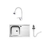 Casa si Gradina - Sanitare - Chiuveta bucatarie si accesorii - Chiuvete bucatarie - Set chiuveta masca, inox,cuva stanga, Raulconstruct, 80x50 cm, baterie lebada flexibila cu  sifon de scurgere - Infinity.ro