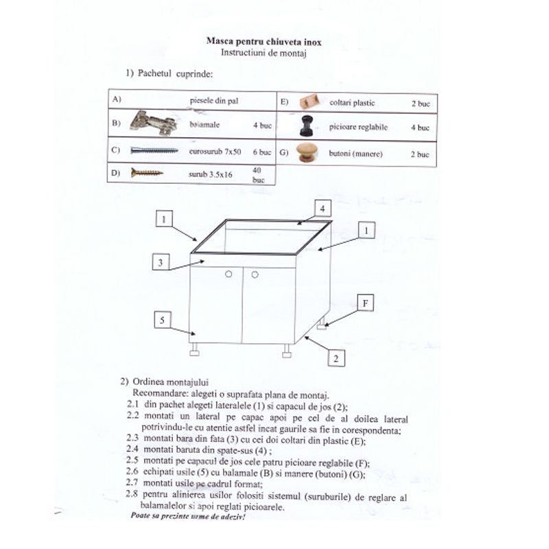 Casa si Gradina - Sanitare - Chiuveta bucatarie si accesorii - Chiuvete bucatarie - Set, Masca Alba, Raulconstruct, 80 cm X 50 cm X 80 cm, Chiuveta anticalcar, Baterie bucatarie TL si Sifon scurgere - Infinity.ro