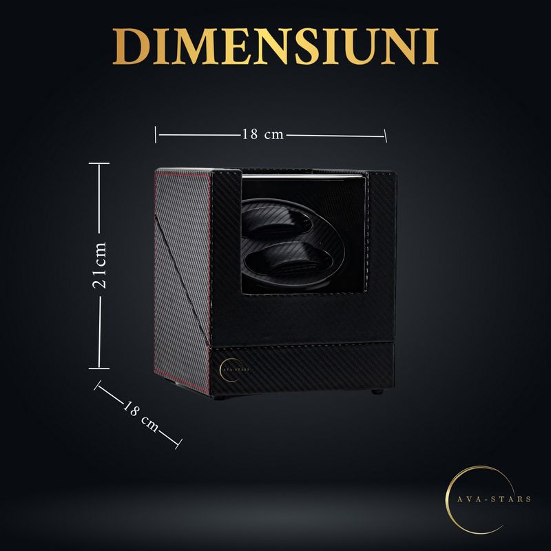 Fashion, accesorii si bijuterii - Barbati - Bijuterii barbati - Ceasuri barbati - Cutie de intors ceasuri automatice, watch winder 2, cu 4 moduri de rotatie, interior si exterior din piele, negru dungat - Infinity.ro