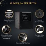 Fashion, accesorii si bijuterii - Barbati - Bijuterii barbati - Ceasuri barbati - Cutie de intors ceasuri automatice, watch winder 2, cu 4 moduri de rotatie, interior si exterior din piele, negru dungat - Infinity.ro