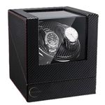 Fashion, accesorii si bijuterii - Barbati - Bijuterii barbati - Ceasuri barbati - Cutie de intors ceasuri automatice, watch winder 2, cu 4 moduri de rotatie, interior si exterior din piele, negru dungat - Infinity.ro