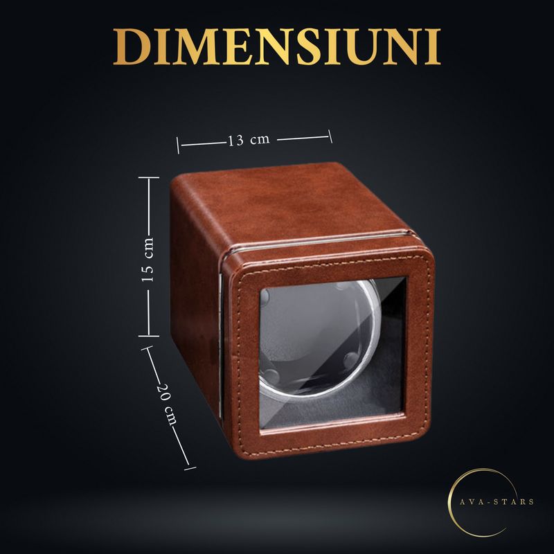 Fashion, accesorii si bijuterii - Barbati - Bijuterii barbati - Ceasuri barbati - Cutie ceas, Rotator pentru 1 ceas automatic, watch winder 1, Ava-Stars ®, exterior din piele, maro - Infinity.ro