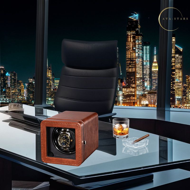 Fashion, accesorii si bijuterii - Barbati - Bijuterii barbati - Ceasuri barbati - Cutie ceas, Rotator pentru 1 ceas automatic, watch winder 1, Ava-Stars ®, exterior din piele, maro - Infinity.ro