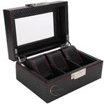 Fashion, accesorii si bijuterii - Barbati - Bijuterii barbati - Ceasuri barbati - Cutie depozitare pentru 3 ceasuri, Exterior din Fibra de Carbon, Geam transparent din Acril, 18x12x8cm, Negru - Infinity.ro