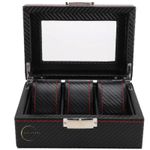Fashion, accesorii si bijuterii - Barbati - Bijuterii barbati - Ceasuri barbati - Cutie depozitare pentru 3 ceasuri, Exterior din Fibra de Carbon, Geam transparent din Acril, 18x12x8cm, Negru - Infinity.ro