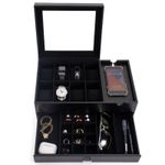 Fashion, accesorii si bijuterii - Barbati - Bijuterii barbati - Ceasuri barbati - Cutie pentru ceasuri, Exterior din Fibra de Carbon si Piele Ecologica, Geam transparent din Acril, 35x21x14cm, Negru - Infinity.ro