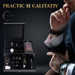 Fashion, accesorii si bijuterii - Barbati - Bijuterii barbati - Ceasuri barbati - Cutie pentru ceasuri, Exterior din Fibra de Carbon si Piele Ecologica, Geam transparent din Acril, 35x21x14cm, Negru - Infinity.ro