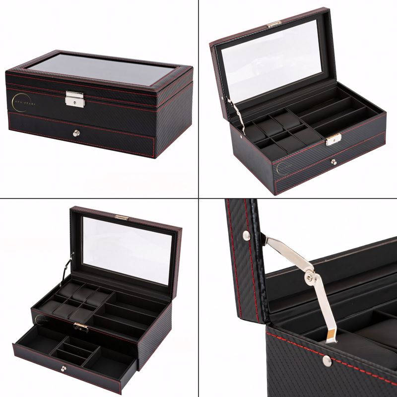 Fashion, accesorii si bijuterii - Barbati - Bijuterii barbati - Ceasuri barbati - Cutie pentru ceasuri, Caseta depozitare accesorii, Geam transparent din Acril, 33x20x13cm, Negru - Infinity.ro