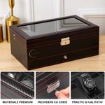 Fashion, accesorii si bijuterii - Barbati - Bijuterii barbati - Ceasuri barbati - Cutie pentru ceasuri, Caseta depozitare accesorii, Geam transparent din Acril, 33x20x13cm, Negru - Infinity.ro