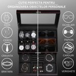 Fashion, accesorii si bijuterii - Barbati - Bijuterii barbati - Ceasuri barbati - Cutie pentru ceasuri, Caseta depozitare accesorii, Geam transparent din Acril, 33x20x13cm, Negru - Infinity.ro