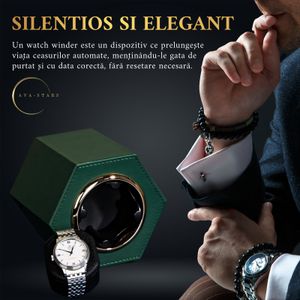 Cutie intors ceas automatic, watch winder, Ava-Stars ®, Piele, Verde