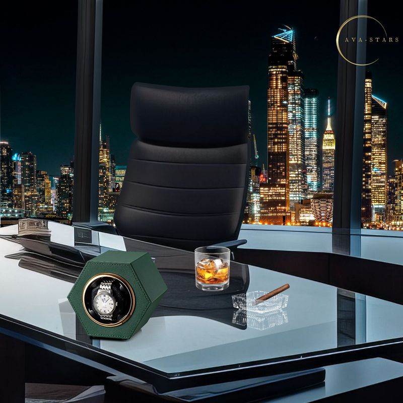 Fashion, accesorii si bijuterii - Barbati - Bijuterii barbati - Ceasuri barbati - Cutie intors ceas automatic, watch winder, Ava-Stars ®, Piele, Verde - Infinity.ro