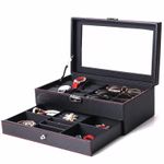 Fashion, accesorii si bijuterii - Barbati - Bijuterii barbati - Ceasuri barbati - Cutie pentru ceasuri, Caseta depozitare accesorii, Geam transparent din Acril, 33x20x13cm, Negru - Infinity.ro