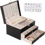 Fashion, accesorii si bijuterii - Femei - Bijuterii femei - Cutii bijuterii - Cutie bijuterii, organizator cu 3 nivele, spatiu depozitare accesorii, set 9 perechi cercei inclusi, catifea neagra - Infinity.ro