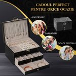 Fashion, accesorii si bijuterii - Femei - Bijuterii femei - Cutii bijuterii - Cutie bijuterii, organizator cu 3 nivele, spatiu depozitare accesorii, set 9 perechi cercei inclusi, catifea neagra - Infinity.ro