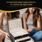 Fashion, accesorii si bijuterii - Femei - Bijuterii femei - Cutii bijuterii - Cutie bijuterii, organizator cu 3 nivele, spatiu depozitare accesorii, set 9 perechi cercei inclusi, catifea neagra - Infinity.ro