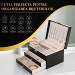 Fashion, accesorii si bijuterii - Femei - Bijuterii femei - Cutii bijuterii - Cutie bijuterii, organizator cu 3 nivele, spatiu depozitare accesorii, set 9 perechi cercei inclusi, catifea neagra - Infinity.ro