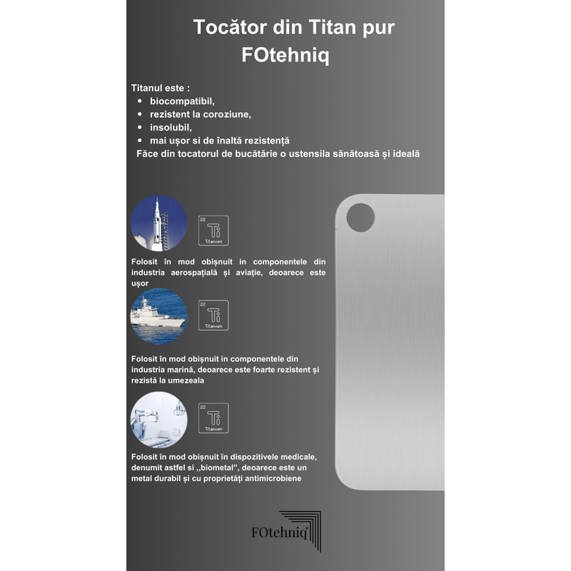 Casa si Gradina - Bucatarie si vesela - Ustensile bucatarie - Tocatoare de bucatarie - Tocator de bucatarie din titan FOtehniq V4 29x20x0.2 cm, fara miros, usor de curatat, potrivit pentru masina de spalat vase - Infinity.ro