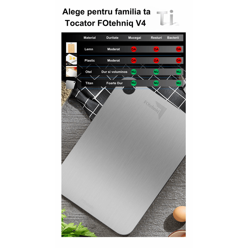 Casa si Gradina - Bucatarie si vesela - Ustensile bucatarie - Tocatoare de bucatarie - Tocator de bucatarie din titan FOtehniq V4 29x20x0.2 cm, fara miros, usor de curatat, potrivit pentru masina de spalat vase - Infinity.ro