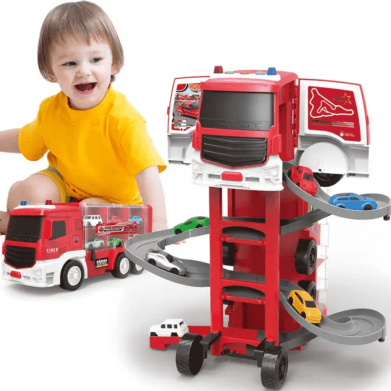 Jucarii, Copii si Bebe - Jucarii si jocuri - Vehicule si jucarii cu telecomanda - Utilaje constructie de jucarie - Set de joaca Parcare etajata pentru Copii „Statie de Pompieri” si Camion - Infinity.ro