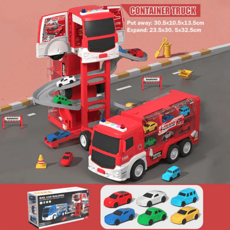 Jucarii, Copii si Bebe - Jucarii si jocuri - Vehicule si jucarii cu telecomanda - Utilaje constructie de jucarie - Set de joaca Parcare etajata pentru Copii „Statie de Pompieri” si Camion - Infinity.ro