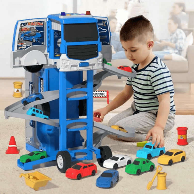 Jucarii, Copii si Bebe - Jucarii si jocuri - Vehicule si jucarii cu telecomanda - Utilaje constructie de jucarie - Set Camion de remorcare cu masini de Politie si parcare - Infinity.ro