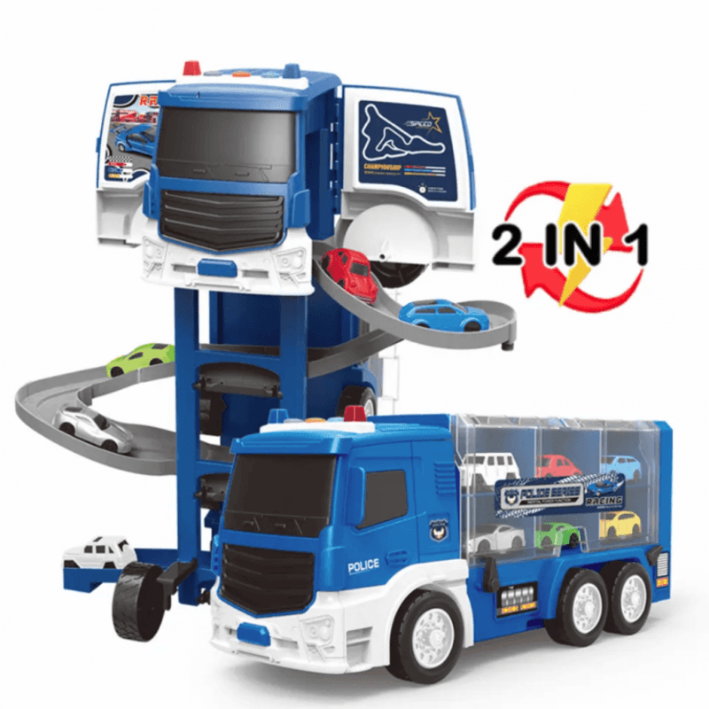Jucarii, Copii si Bebe - Jucarii si jocuri - Vehicule si jucarii cu telecomanda - Utilaje constructie de jucarie - Set Camion de remorcare cu masini de Politie si parcare - Infinity.ro