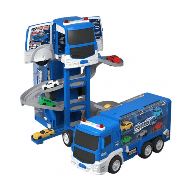 Jucarii, Copii si Bebe - Jucarii si jocuri - Vehicule si jucarii cu telecomanda - Utilaje constructie de jucarie - Set Camion de remorcare cu masini de Politie si parcare - Infinity.ro