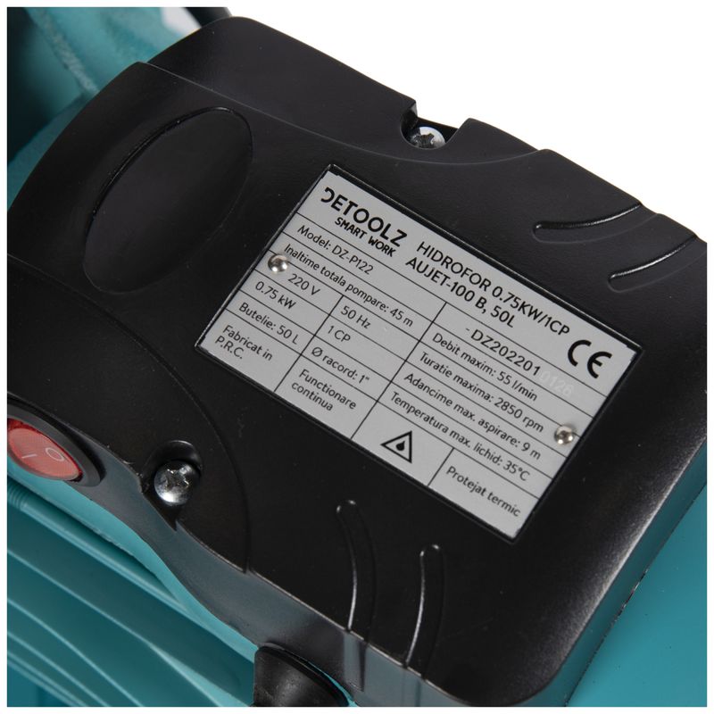 Casa si Gradina - Gradinarit si plante - Instalatii si accesorii pentru irigatii - Pompe apa - Hidrofor 50 litri, Detoolz, 0,75kW/1HP AUJET-100B, absorbtie 9 m, inaltime 45 m, 3.3 mc/h - Infinity.ro