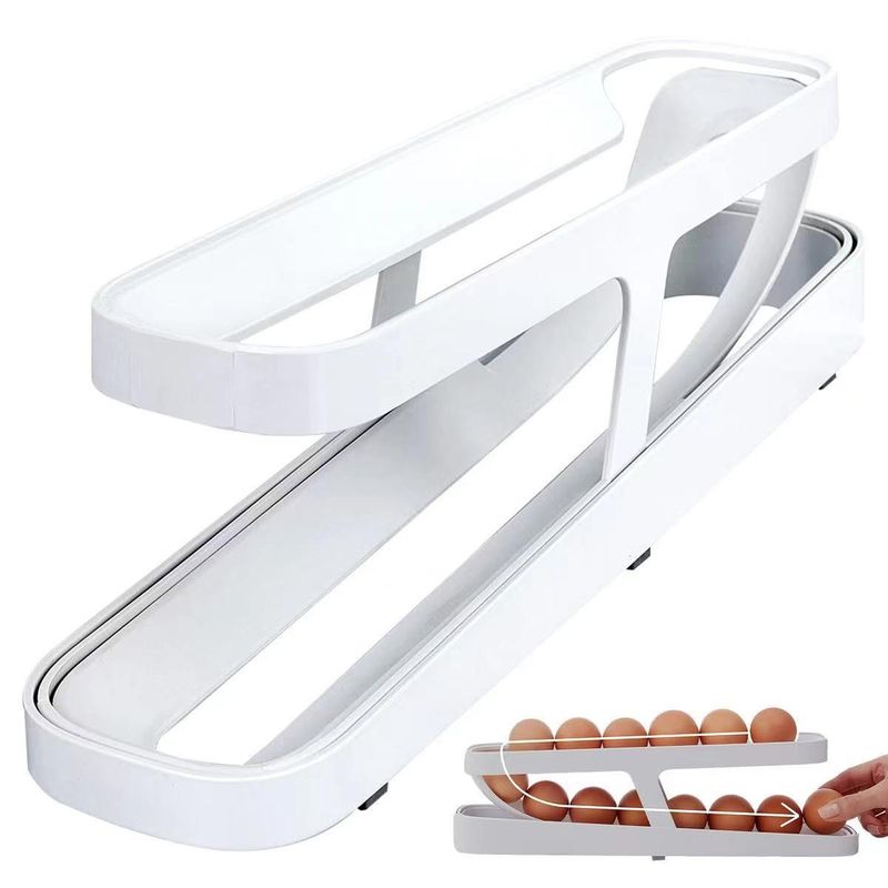 Electronice si Electrocasnice - Electrocasnice bucatarie - Accesorii electrocasnice bucatarie - Suport pentru Oua, pentru Usa Frigiderului, cu Doua Straturi, 36x8.2x10cm, Alb - Infinity.ro