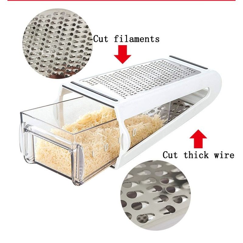 Casa si Gradina - Bucatarie si vesela - Ustensile bucatarie - Razatori si curatatoare - Razatoare de bucatarie cu cutie colectoare Flippy, doua tipuri de lame, carcasa inox si ABS, design practic, alb - Infinity.ro