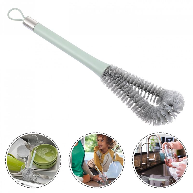 Market - Spalare si intretinere rufe - Produse intretinere Incaltaminte - Perii si alte accesorii - Perie de Curatat Pahare, Sticle, Biberoane, Flippy, cu Maner Lung, Uz Casnic, Silicon, Ergonomic, 3.9x5.4x38.5cm, Verde - Infinity.ro