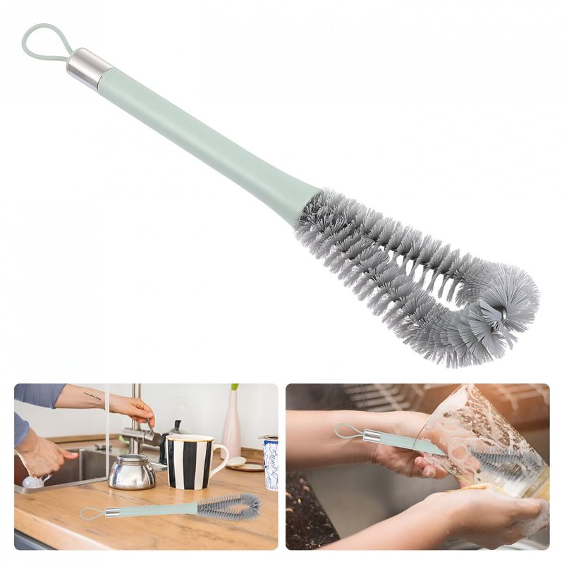 Market - Spalare si intretinere rufe - Produse intretinere Incaltaminte - Perii si alte accesorii - Perie de Curatat Pahare, Sticle, Biberoane, Flippy, cu Maner Lung, Uz Casnic, Silicon, Ergonomic, 3.9x5.4x38.5cm, Verde - Infinity.ro