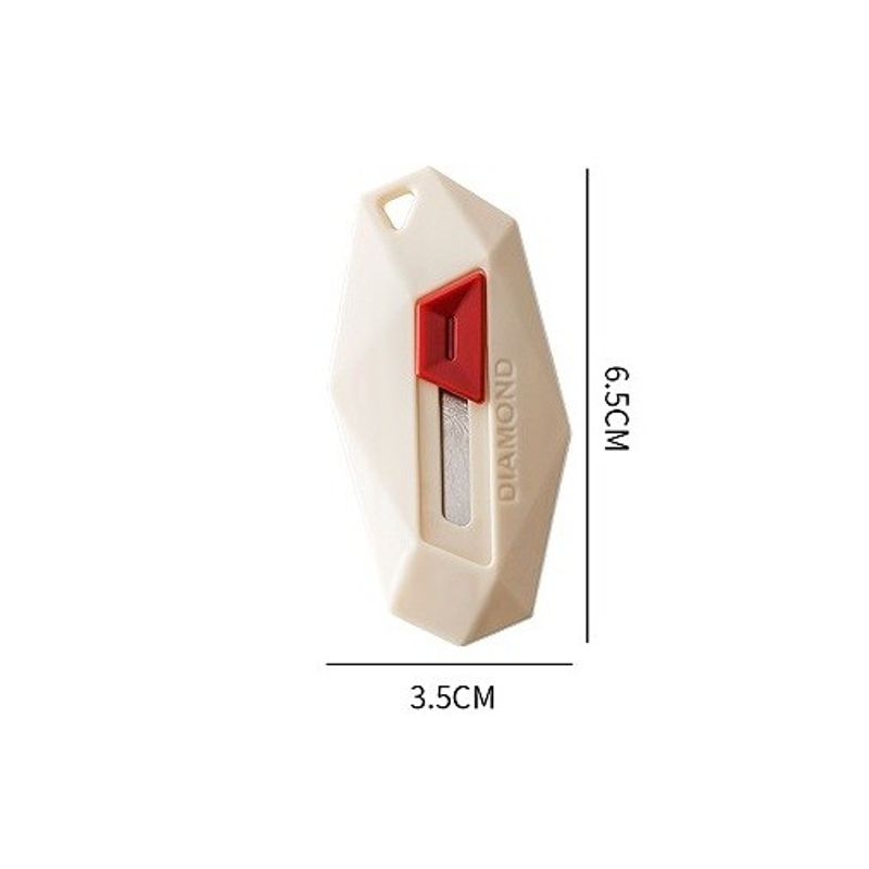 Carti si Birotica - Birotica - Accesorii de birou - Foarfece si cuttere - Cutter pentru Cutii, Flippy, Varf Rotunjit si Zimtat, Tip Breloc, 6.5x3.5 cm, Crem - Infinity.ro