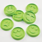 Casa si Gradina - Bucatarie si vesela - Ustensile bucatarie - Forme prajituri - Set 7 Forme de Prajituri, Flippy, Model Emoticoane Smiley Face, Diferite Expresii, 7.7 x 1.5 cm, din PP, Verde - Infinity.ro