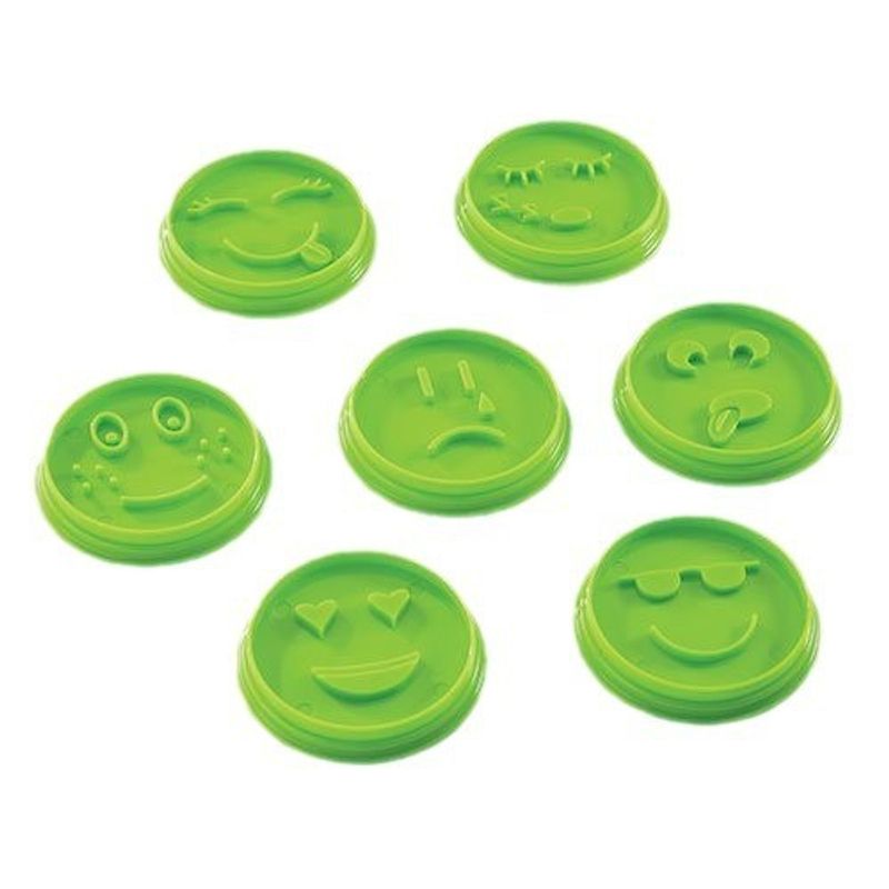 Casa si Gradina - Bucatarie si vesela - Ustensile bucatarie - Forme prajituri - Set 7 Forme de Prajituri, Flippy, Model Emoticoane Smiley Face, Diferite Expresii, 7.7 x 1.5 cm, din PP, Verde - Infinity.ro