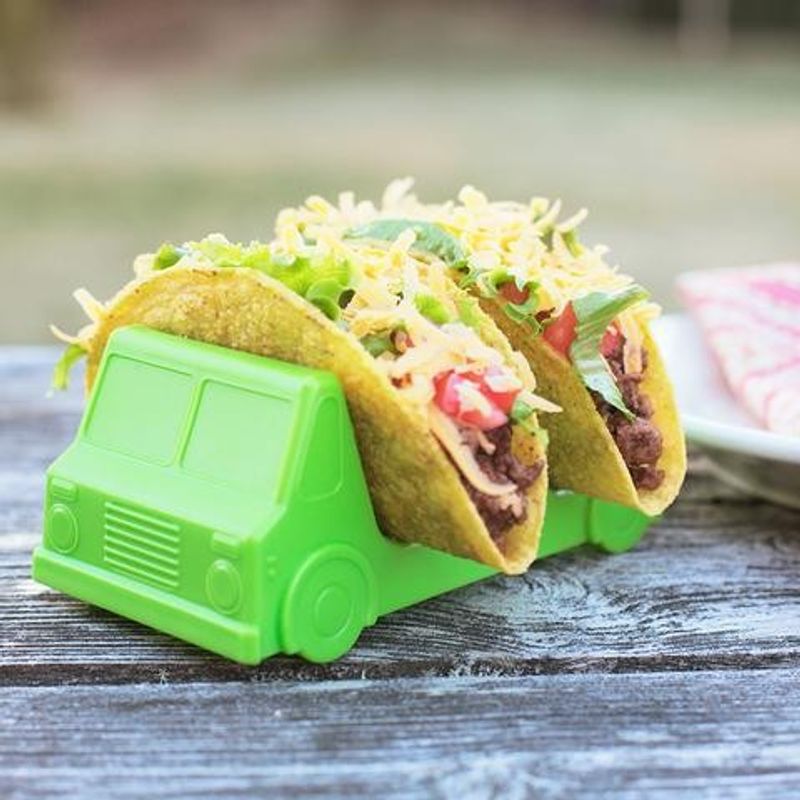 Casa si Gradina - Bucatarie si vesela - Ustensile bucatarie - Tavi servire - Suport pentru Taco, Flippy, Model Autobuz, 14 x 7.5 x 6.5 cm, din PP, Verde - Infinity.ro