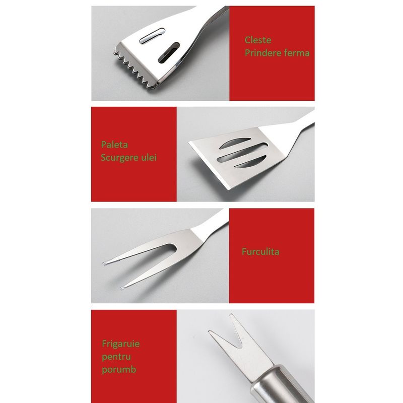 Casa si Gradina - Gradina si terasa - Gratare si accesorii - Accesorii gratare - Set 16 Ustensile pentru Gratar, Flippy, din Otel Inoxidabil, Geanta Oxford, Argintiu - Infinity.ro