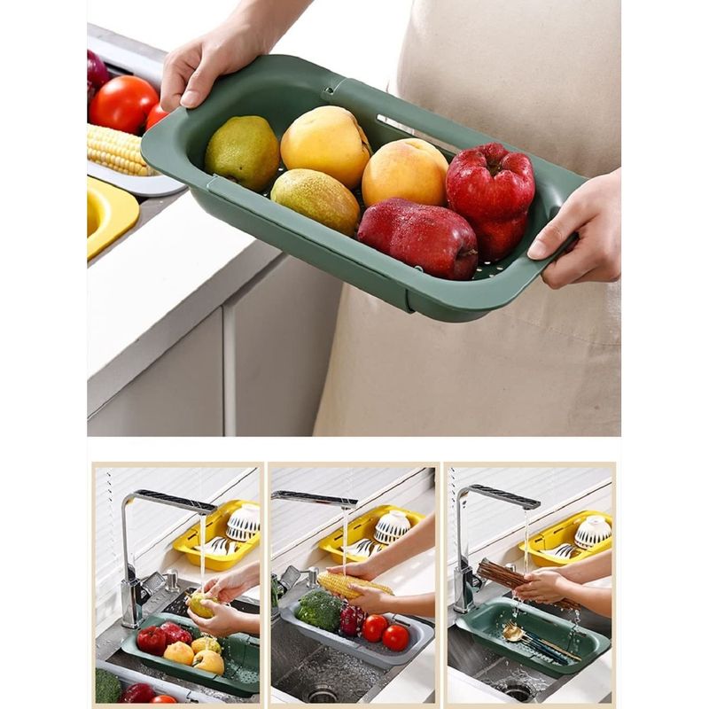 Casa si Gradina - Bucatarie si vesela - Organizare si depozitare bucatarie - Scurgator vase - Cos pentru Scurgere Chiuveta de Bucatarie, Flippy, Plastic, Telescopic, 36x20x5 cm, Gri - Infinity.ro
