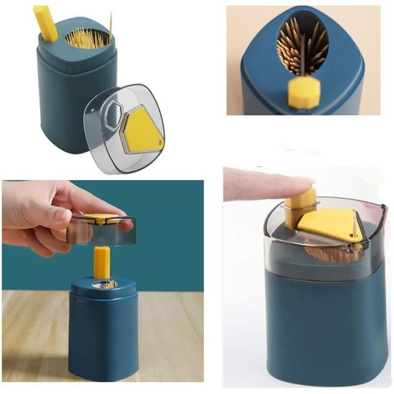 Casa si Gradina - Bucatarie si vesela - Ustensile bucatarie - Rasnite si dozatoare condimente - Suport Scobitori, Flippy, Automat, cu Buton si Capac, din PP, 9.5x6 cm, Albastru - Infinity.ro