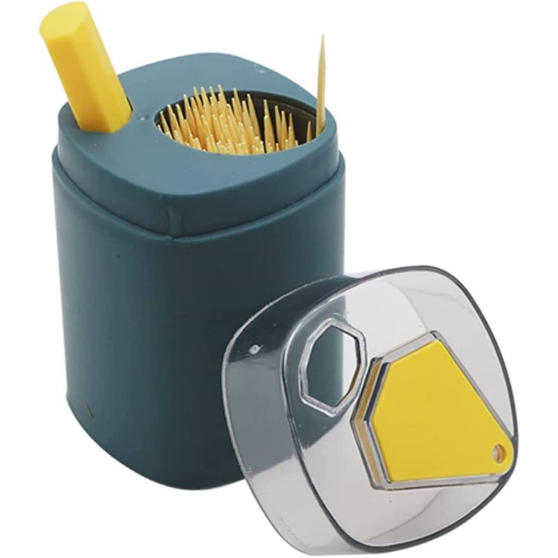 Casa si Gradina - Bucatarie si vesela - Ustensile bucatarie - Rasnite si dozatoare condimente - Suport Scobitori, Flippy, Automat, cu Buton si Capac, din PP, 9.5x6 cm, Albastru - Infinity.ro